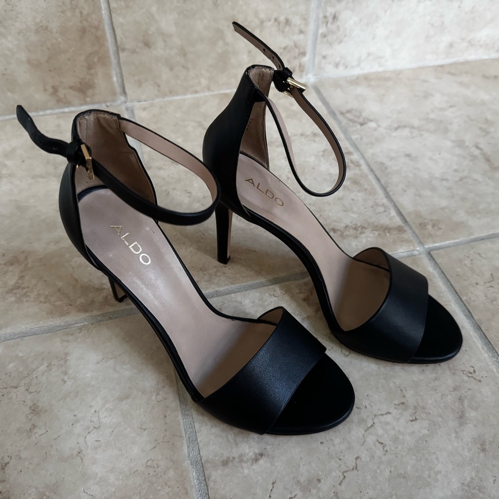 Aldo Elegant Black Ankle Strap Heels